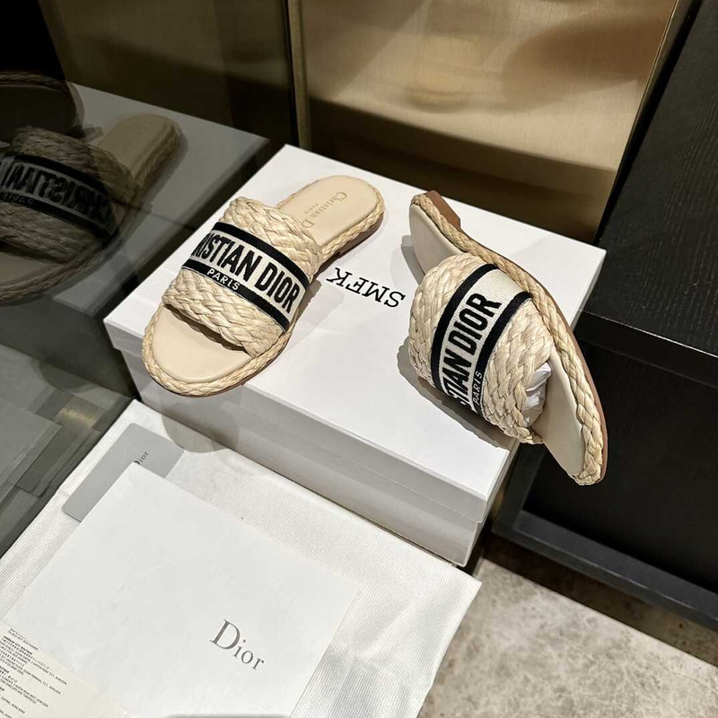 D*or dway slide jute-colored embroidered raffia and cotton black