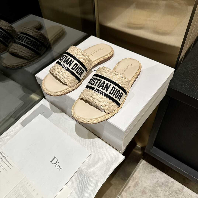 D*or dway slide jute-colored embroidered raffia and cotton black