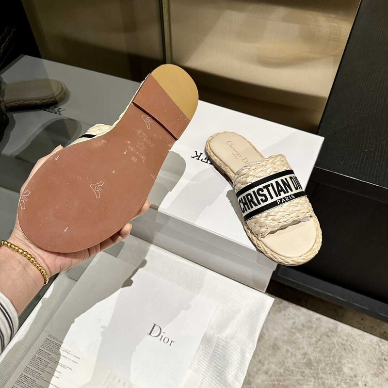 D*or dway slide jute-colored embroidered raffia and cotton black