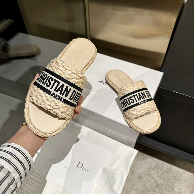 D*or dway slide jute-colored embroidered raffia and cotton black