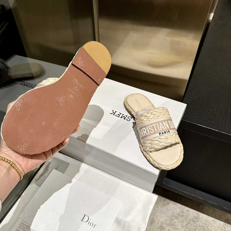 D*or dway slide jute-colored embroidered raffia and cotton beige