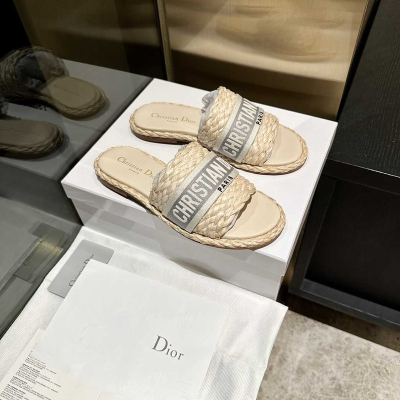 D*or dway slide jute-colored embroidered raffia and cotton gray