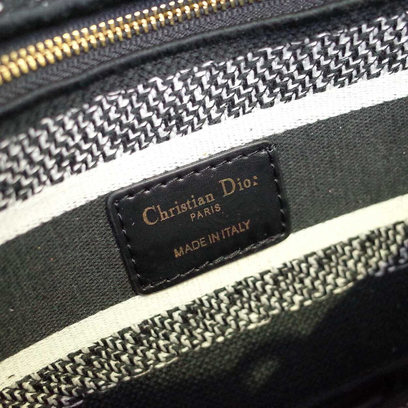 D*or medium lady d-lite bag black and white ornamental cornely-effect embroidery