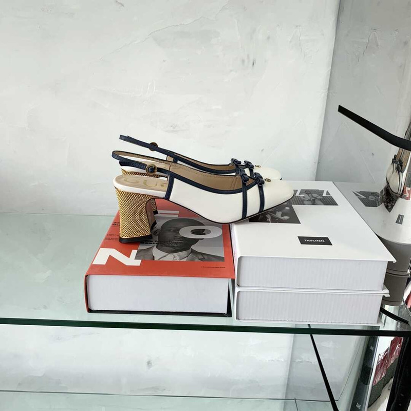 G*u*i leather mid-heel slingback pumps black and white