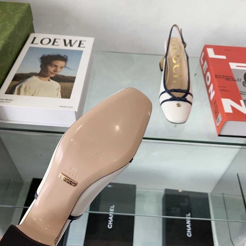 G*u*i leather mid-heel slingback pumps black and white