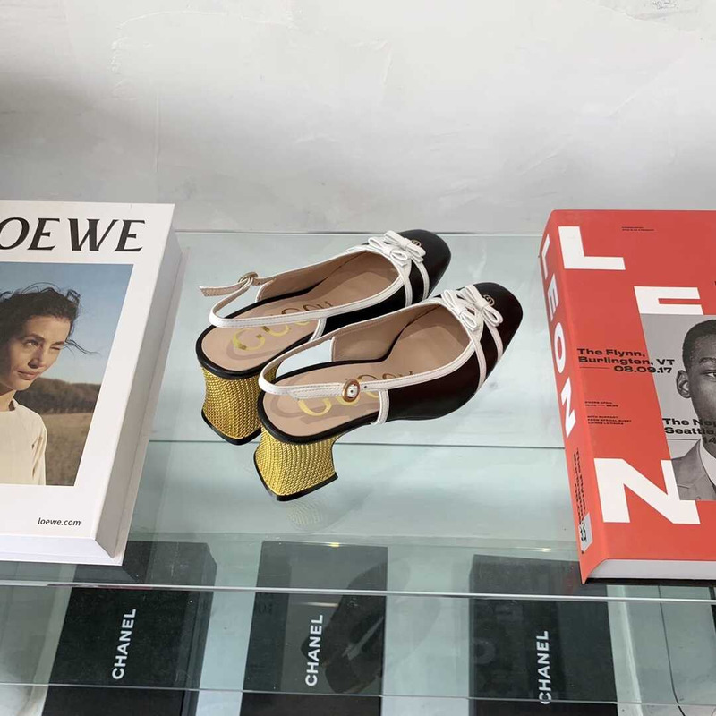 G*u*i leather mid-heel slingback pumps black