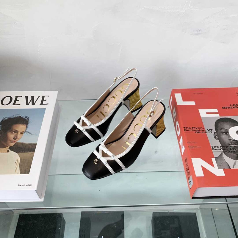 G*u*i leather mid-heel slingback pumps black