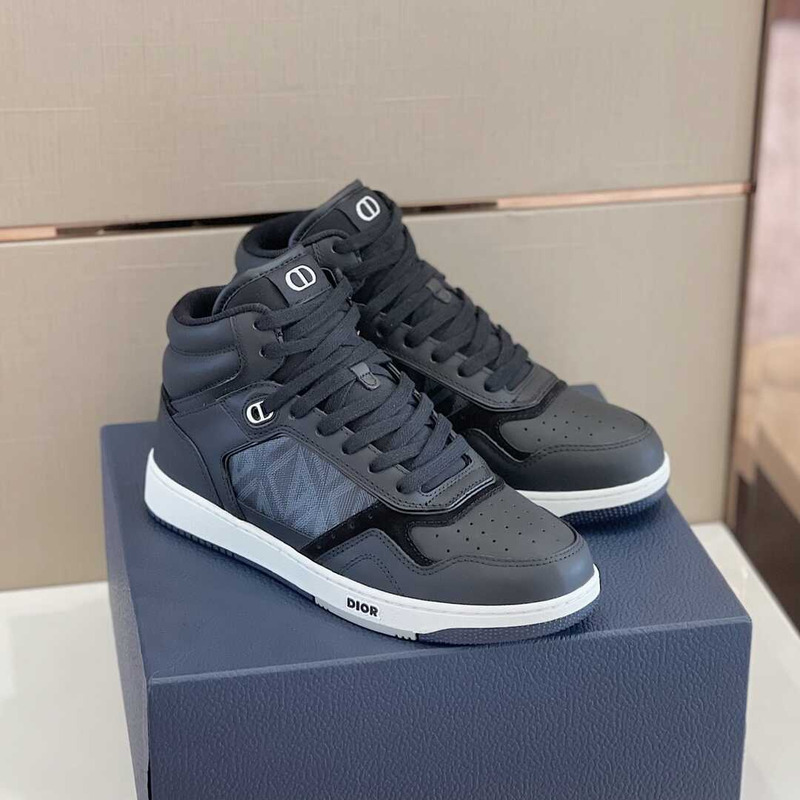 d*or b27 high top sneaker smooth calfskin cd Di*m*nd canvas black