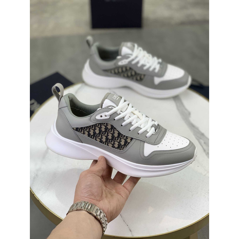 D*or b25 runner sneaker smooth calfskin oblique jacquard grey