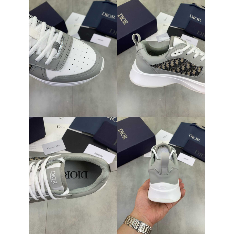 D*or b25 runner sneaker smooth calfskin oblique jacquard grey