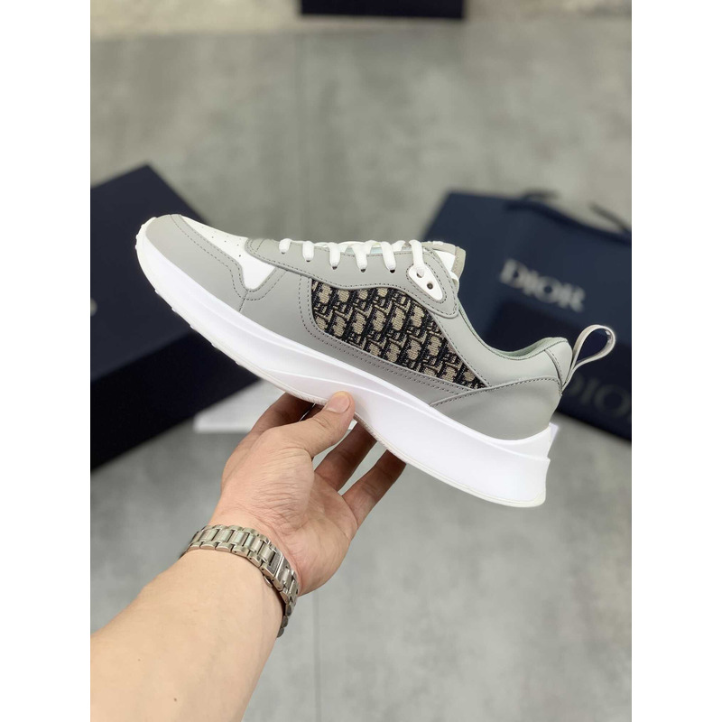 D*or b25 runner sneaker smooth calfskin oblique jacquard grey