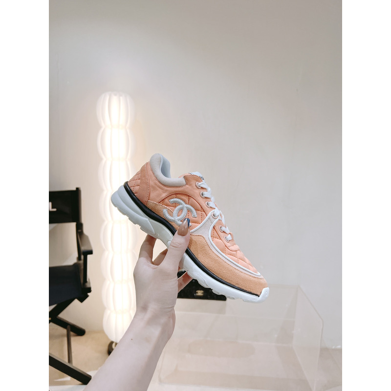 Ch*el  sneaker trainer fabric suede pink black lace-up low top