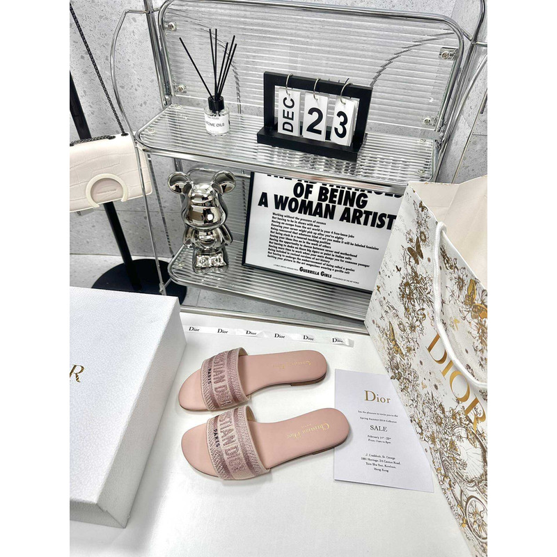 D*or dway slide rose des vents cotton embroidered with metallic thread and strass