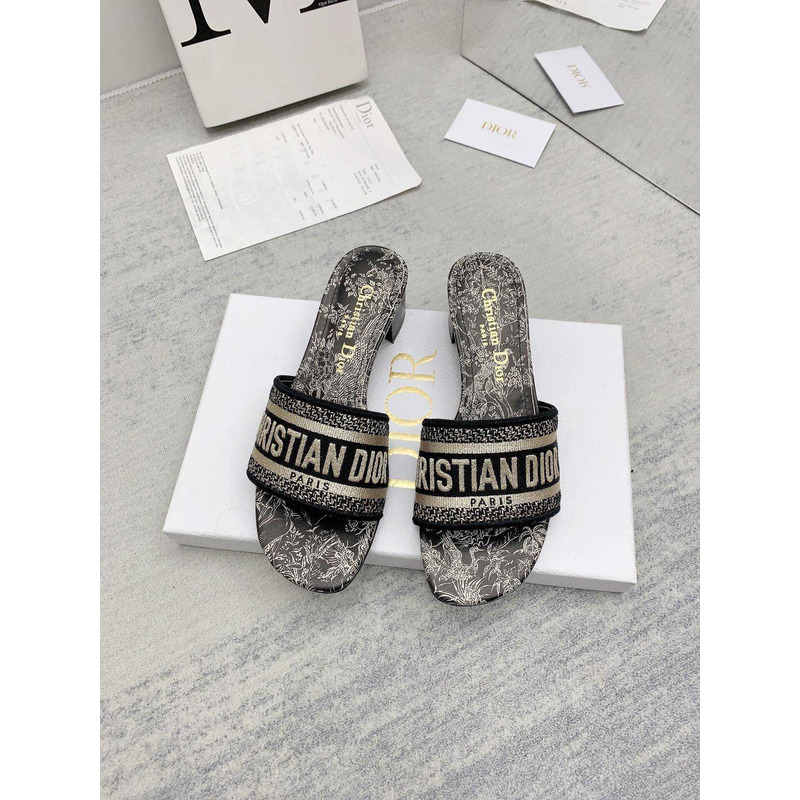 D*or dway heeled slide black and gold-tone velvet