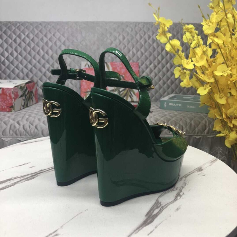 Dolce & Gabbana Wedge Platform Patent Leather Sandals Green