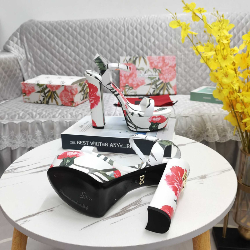 Dolce & Gabbana Printed Fabric Platform Sandals Heels White