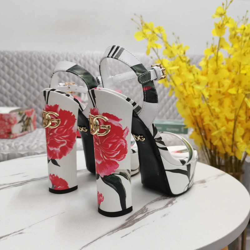 Dolce & Gabbana Printed Fabric Platform Sandals Heels White
