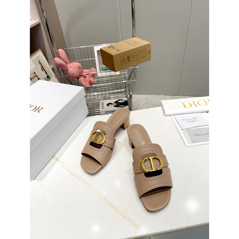D*or nude leather logo montaigne mules slides