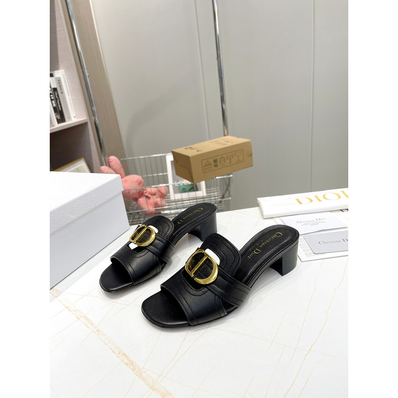 D*or black leather 30 montaigne slide sandals