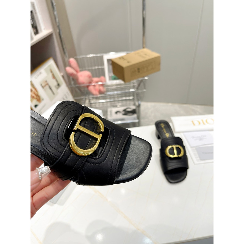 D*or black leather 30 montaigne slide sandals