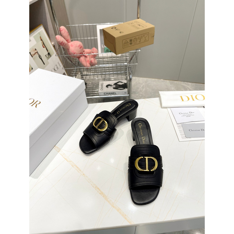 D*or black leather 30 montaigne slide sandals