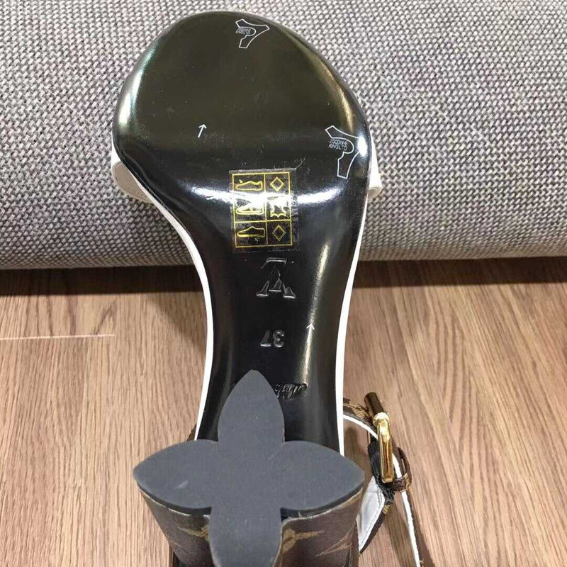 Monogram Casual Style Plain Leather Block Heels Party Style White