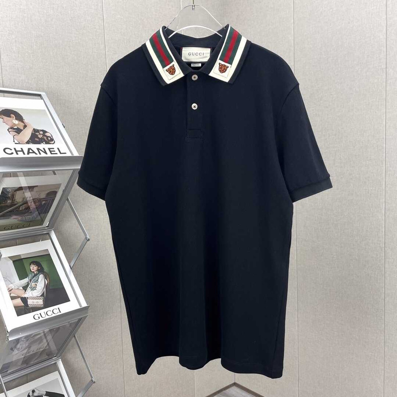 G*u*i cotton polo web and feline head dark blue