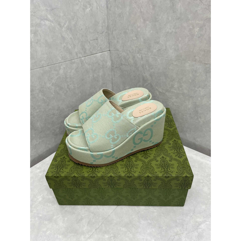 G*u*i jumbo gg platform slide sandal canvas green