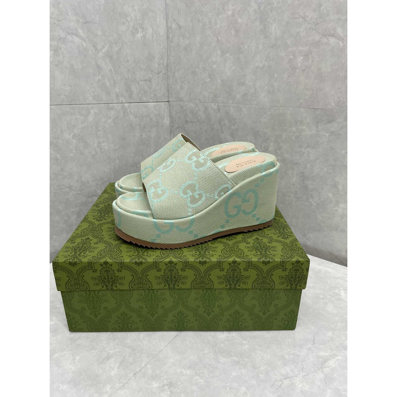 G*u*i jumbo gg platform slide sandal canvas green
