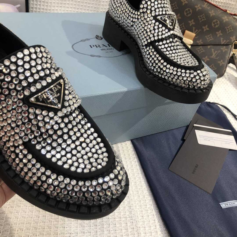 Pra*a crystal-embellished leather loafers