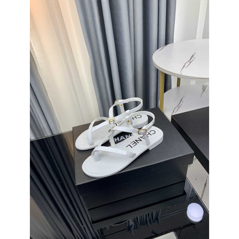 Ch*el sandal calfskin white