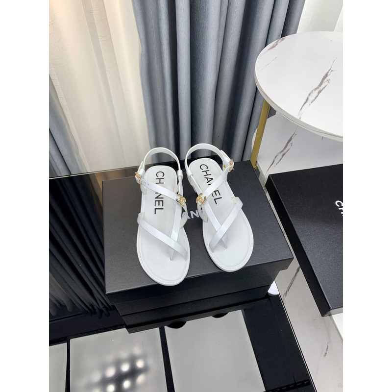 Ch*el sandal calfskin white