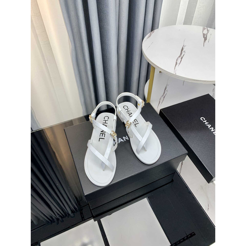 Ch*el sandal calfskin white