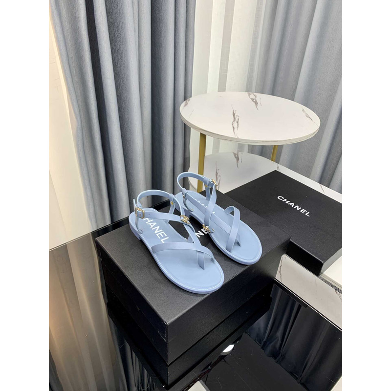 Ch*el sandal calfskin blue