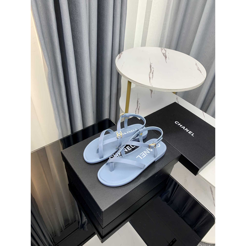 Ch*el sandal calfskin blue