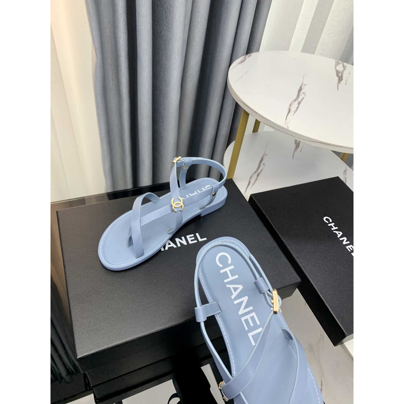 Ch*el sandal calfskin blue