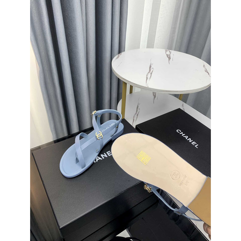 Ch*el sandal calfskin blue