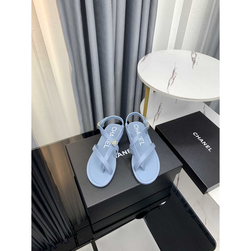 Ch*el sandal calfskin blue