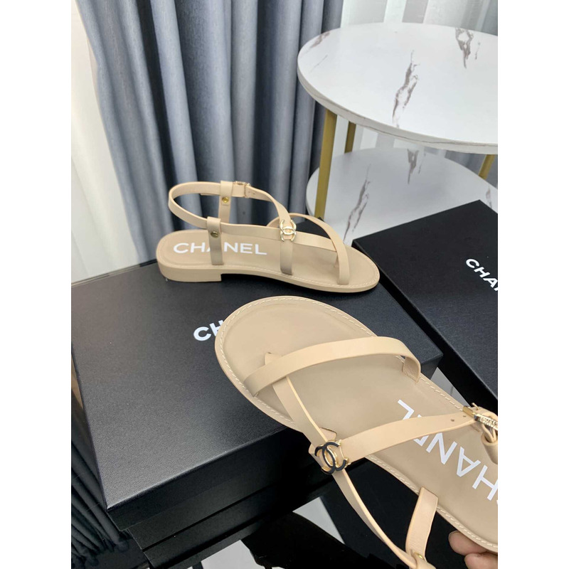 Ch*el sandal calfskin beige