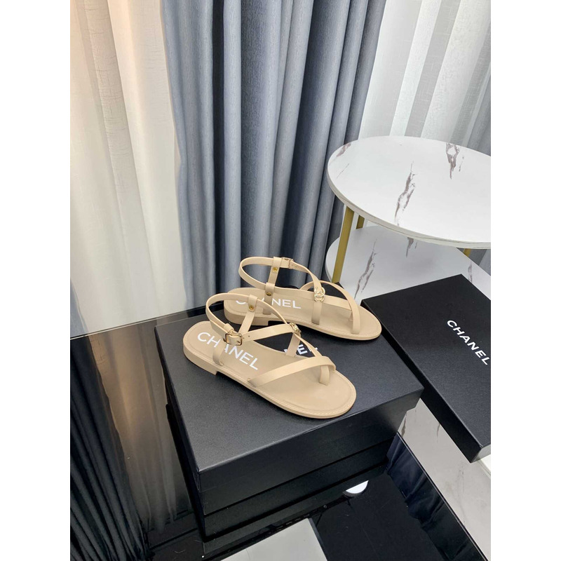Ch*el sandal calfskin beige