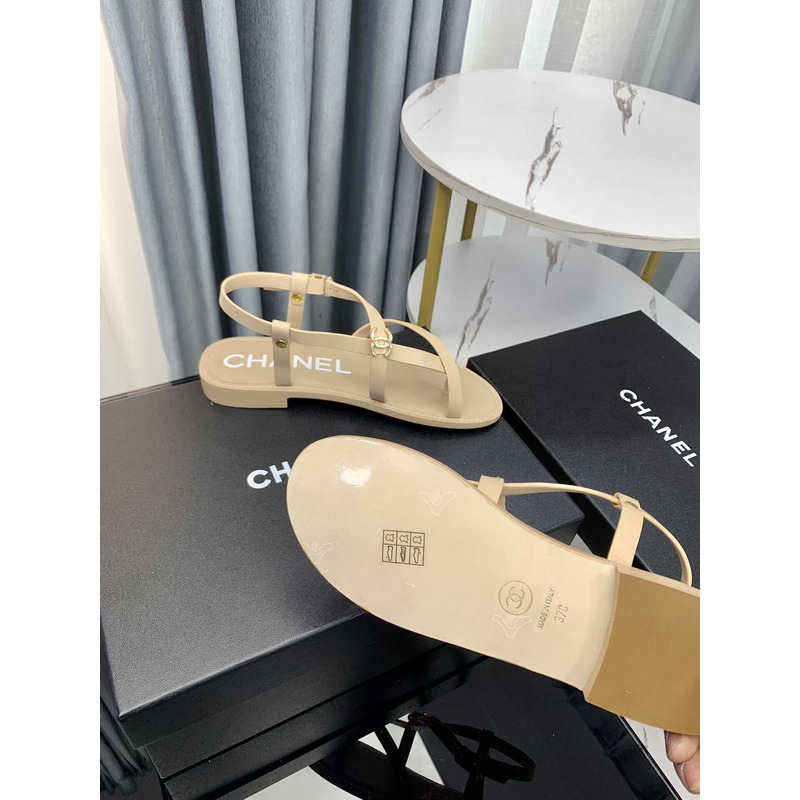 Ch*el sandal calfskin beige