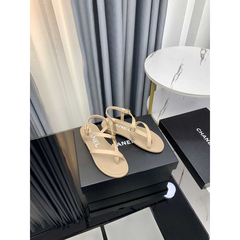 Ch*el sandal calfskin beige