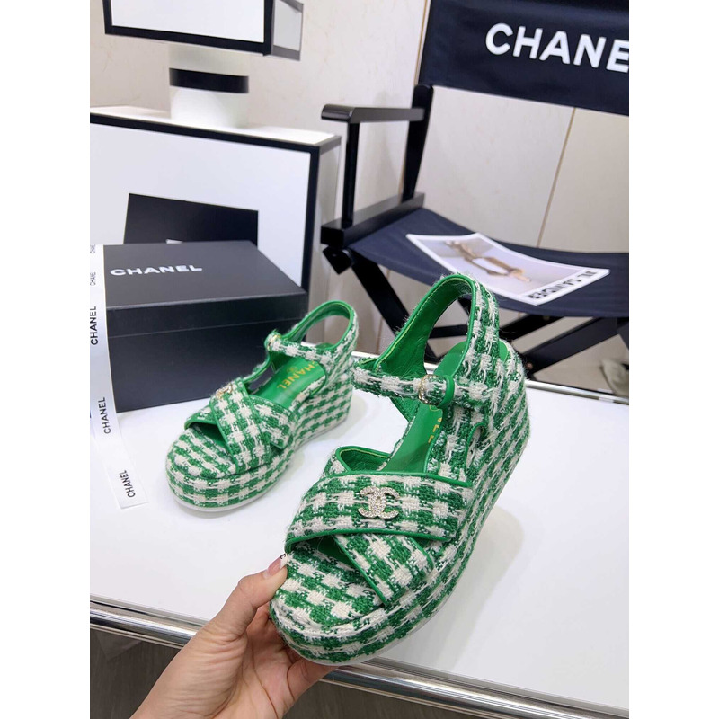 Ch*el gingham platform casual style party style office style green