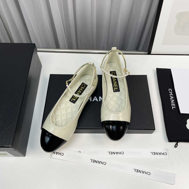 Ch*el plain leather logo ballet shoes green and black