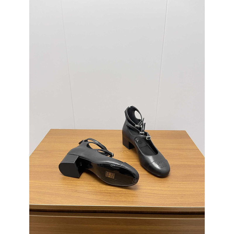 Ch*el mary janes straps leather black