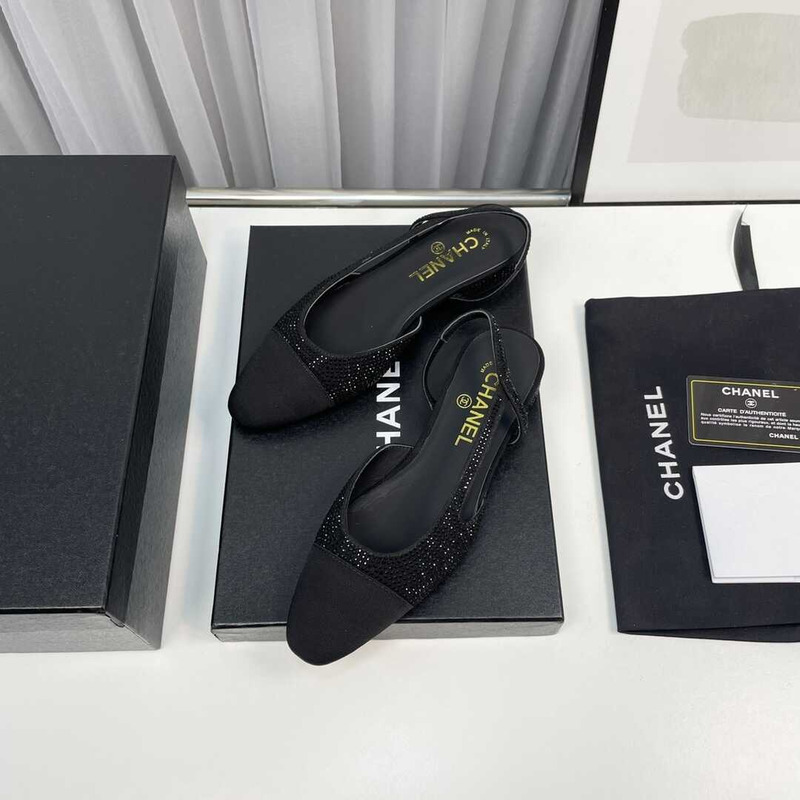 Ch*el strass 20mm slingbacks silver black grosgrain black