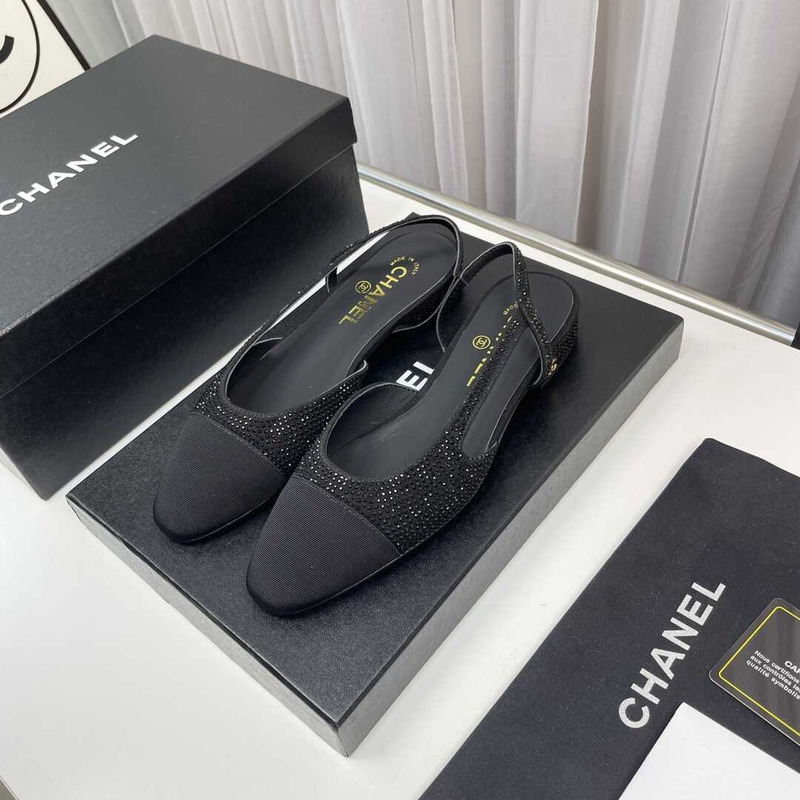 Ch*el strass 20mm slingbacks silver black grosgrain black