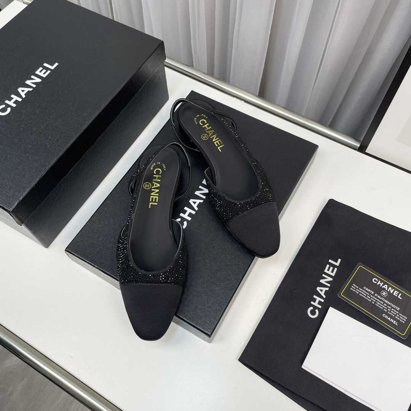 Ch*el strass 20mm slingbacks silver black grosgrain black