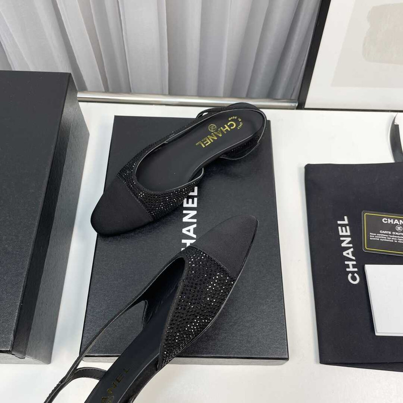 Ch*el strass 20mm slingbacks silver black grosgrain black