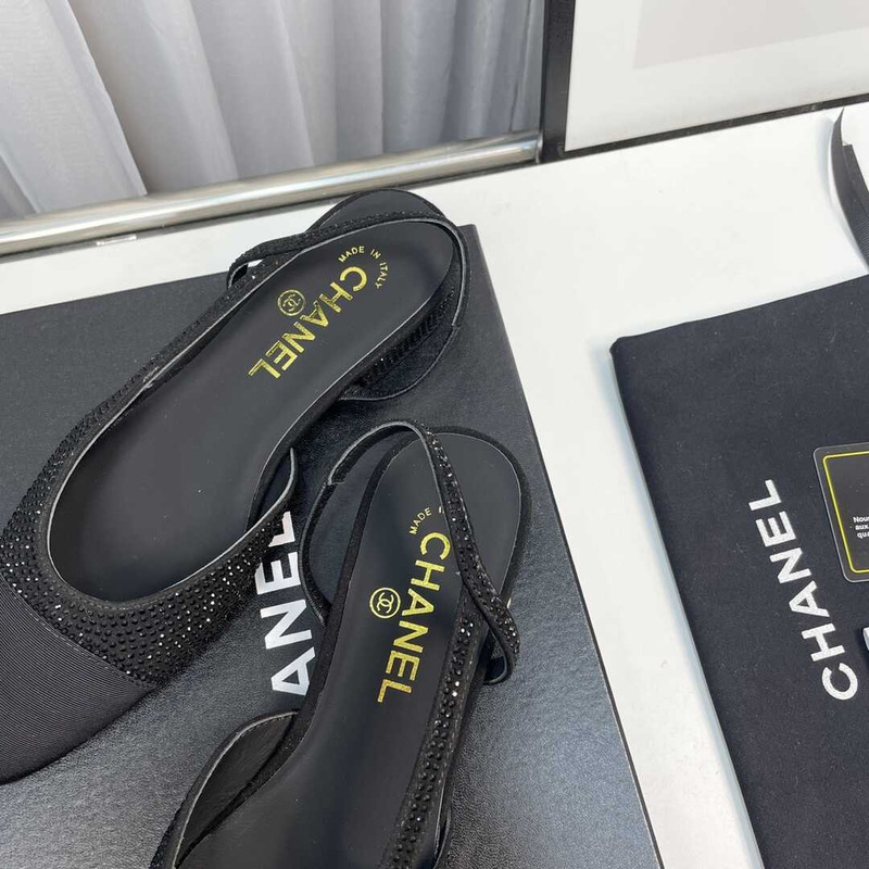 Ch*el strass 20mm slingbacks silver black grosgrain black